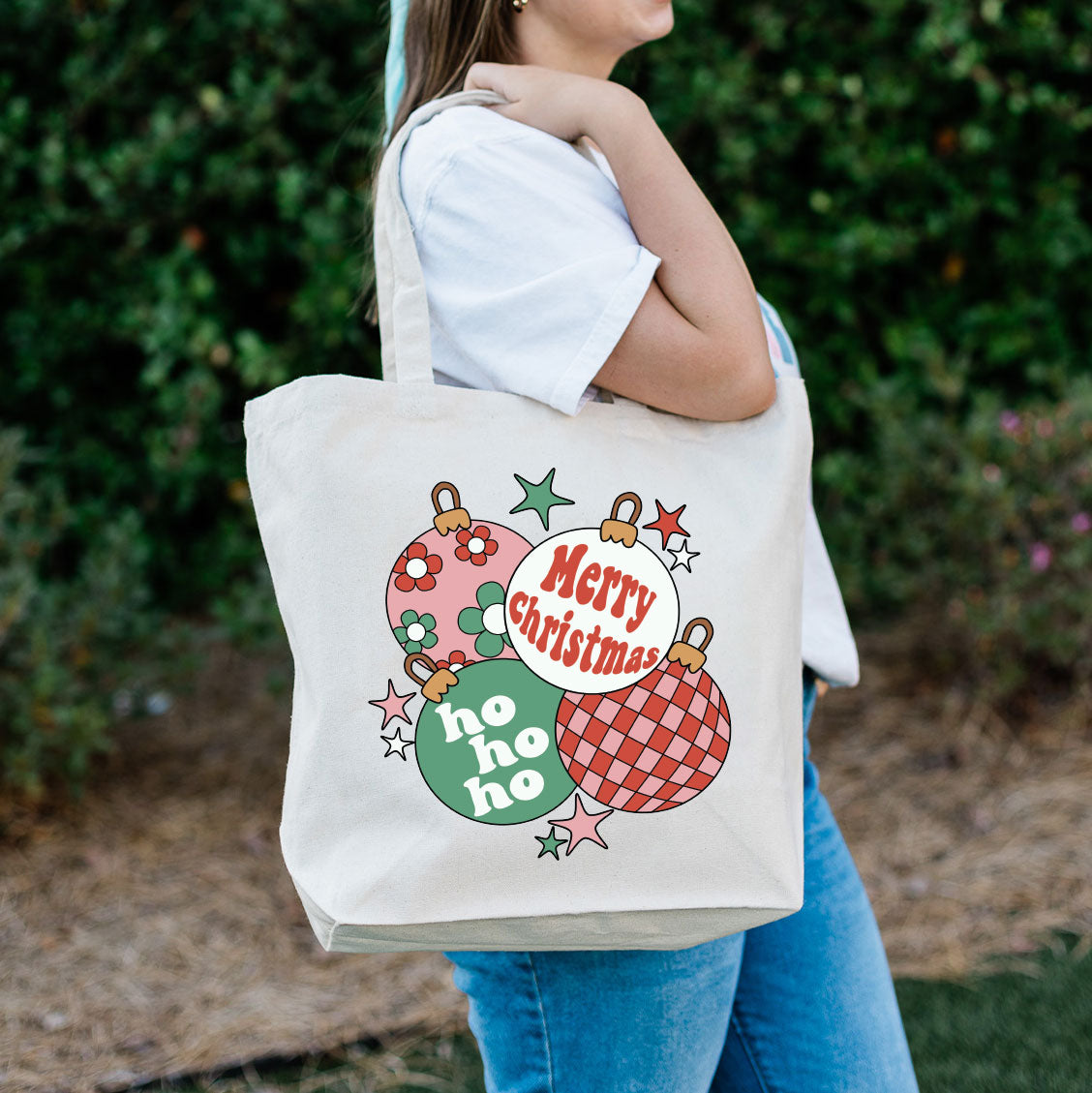 Canvas Tote Bag - Retro Christmas Ornaments