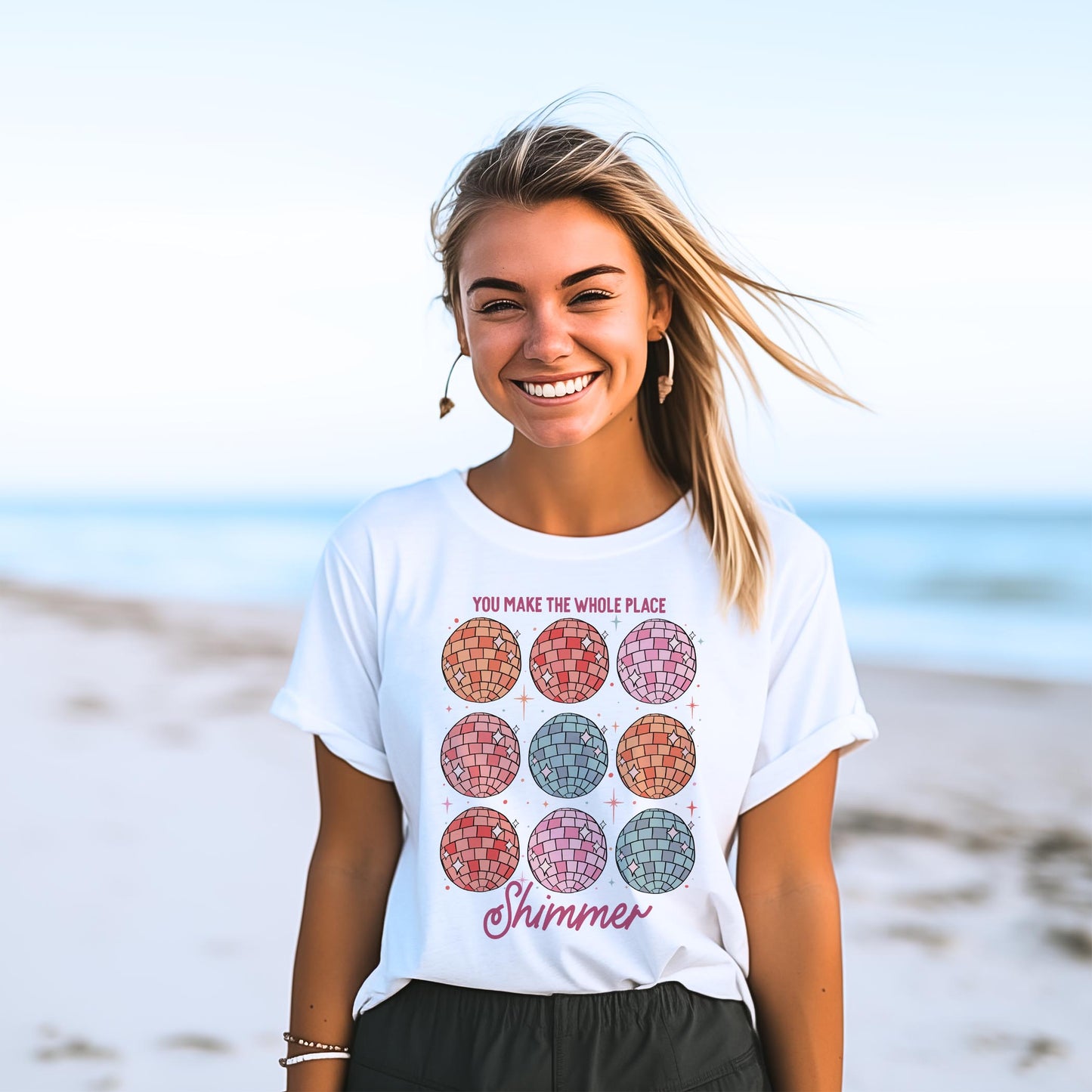 Bella Canvas T-Shirt White-You Make The Whole Place Shimmer