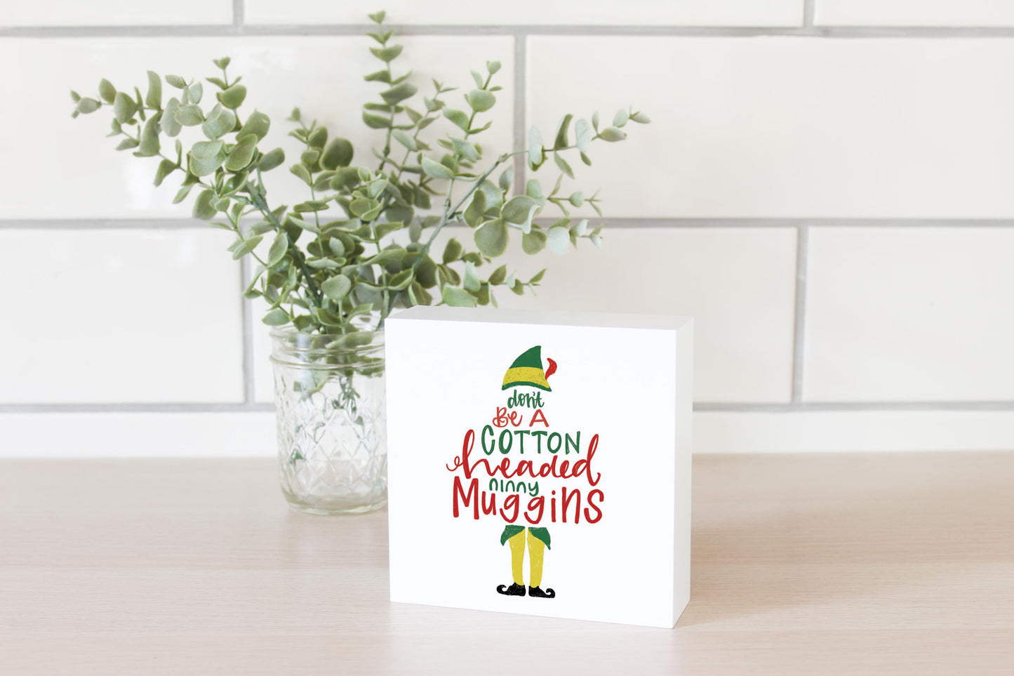 5x5 Wood Block-Cotton Headed Ninny Muggins