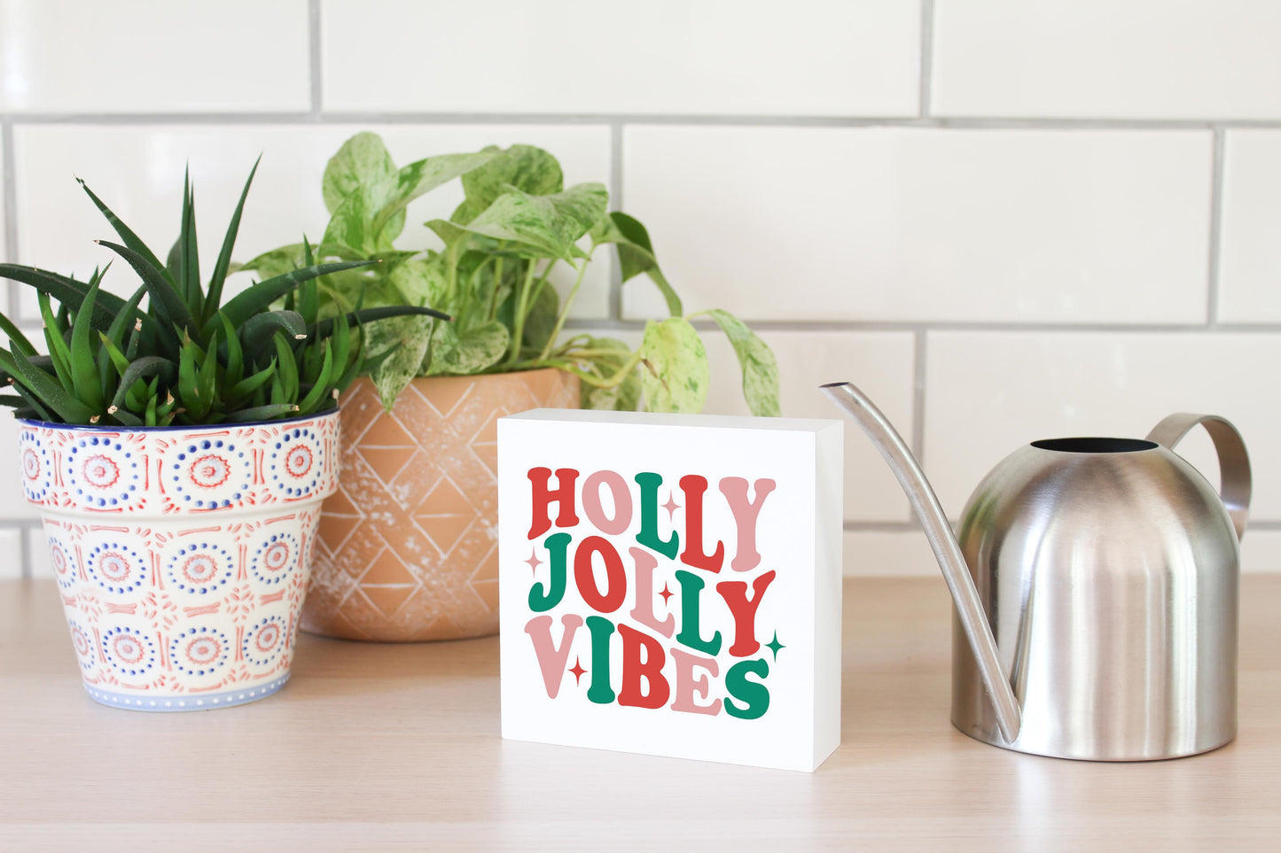 5x5 Wood Block-Holly Jolly Vibes