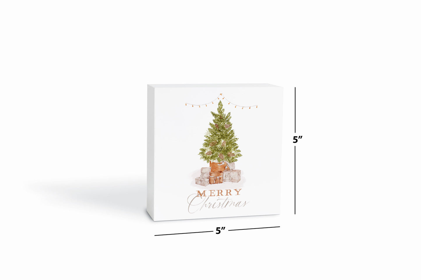 5x5 Wood Block-Cottage Tree Merry Christmas