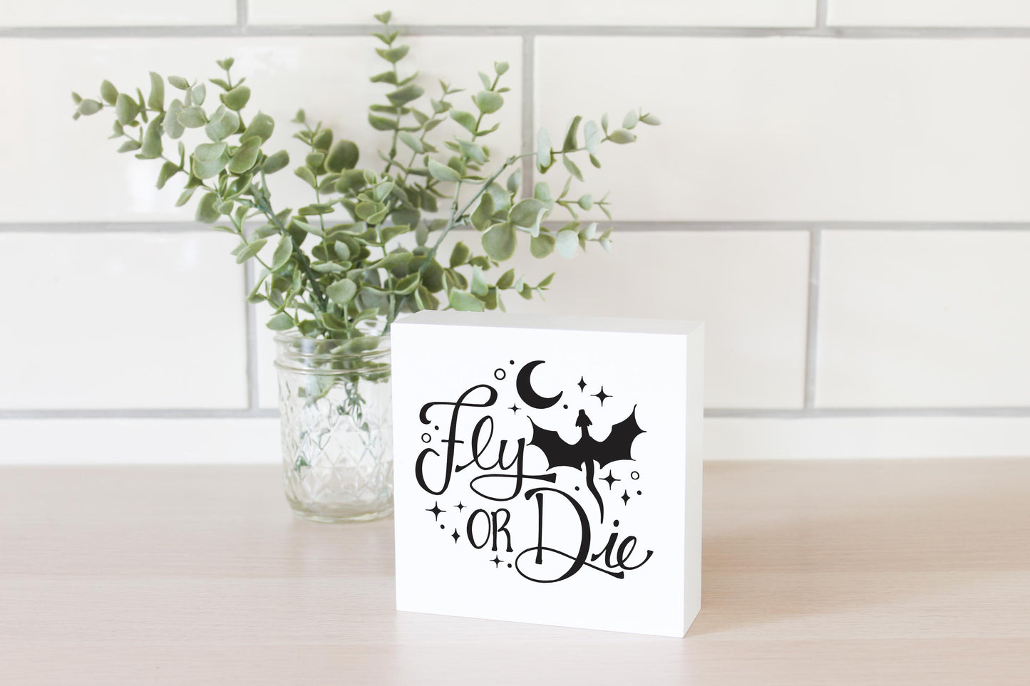 5x5 Wood Block-Fly Or Die -2