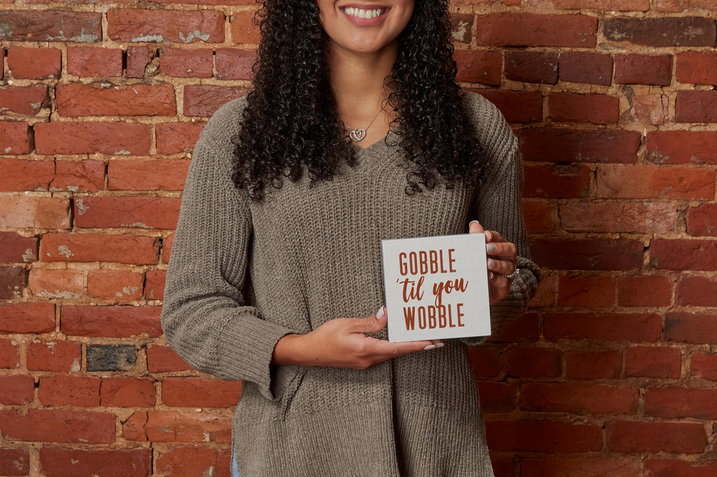 5x5 Wood Block-Gobble Til You Wobble Canvas