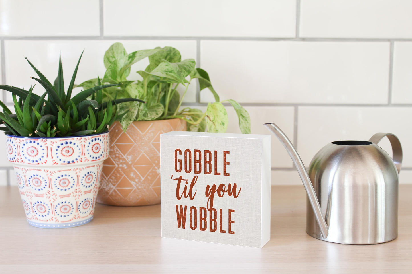 5x5 Wood Block-Gobble Til You Wobble Canvas