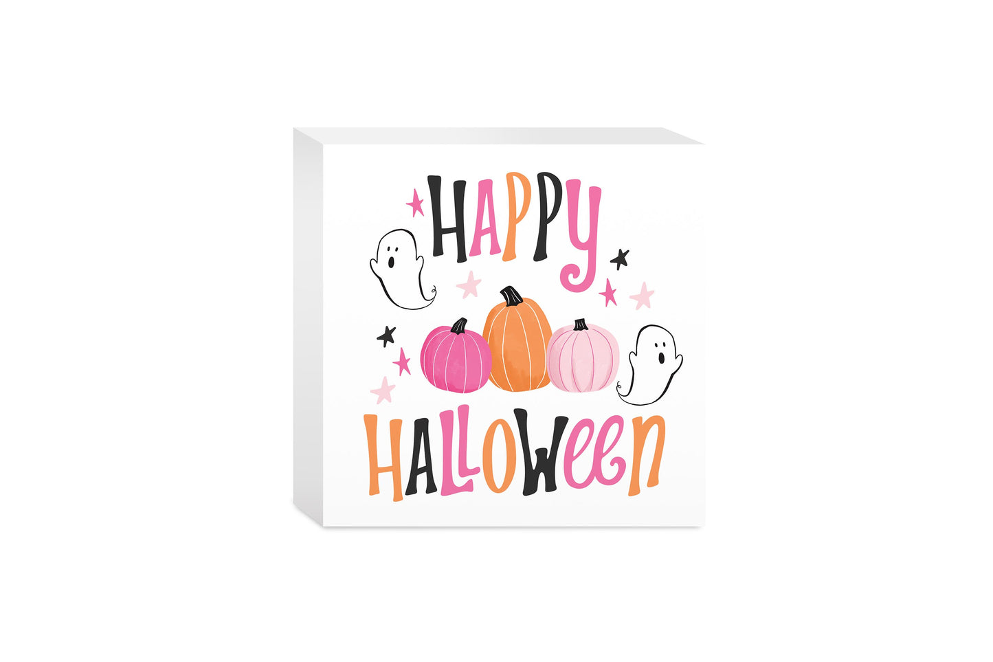 5x5 Wood Block-Happy Ghost Happy Halloween