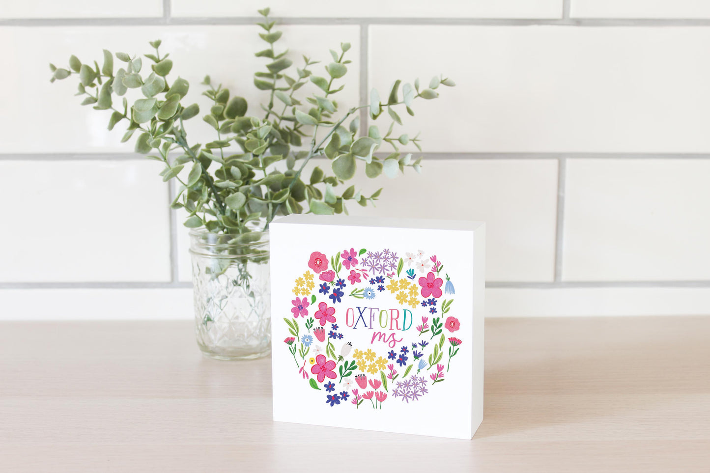 5x5 Wood Block-Flower Confetti City & State -2