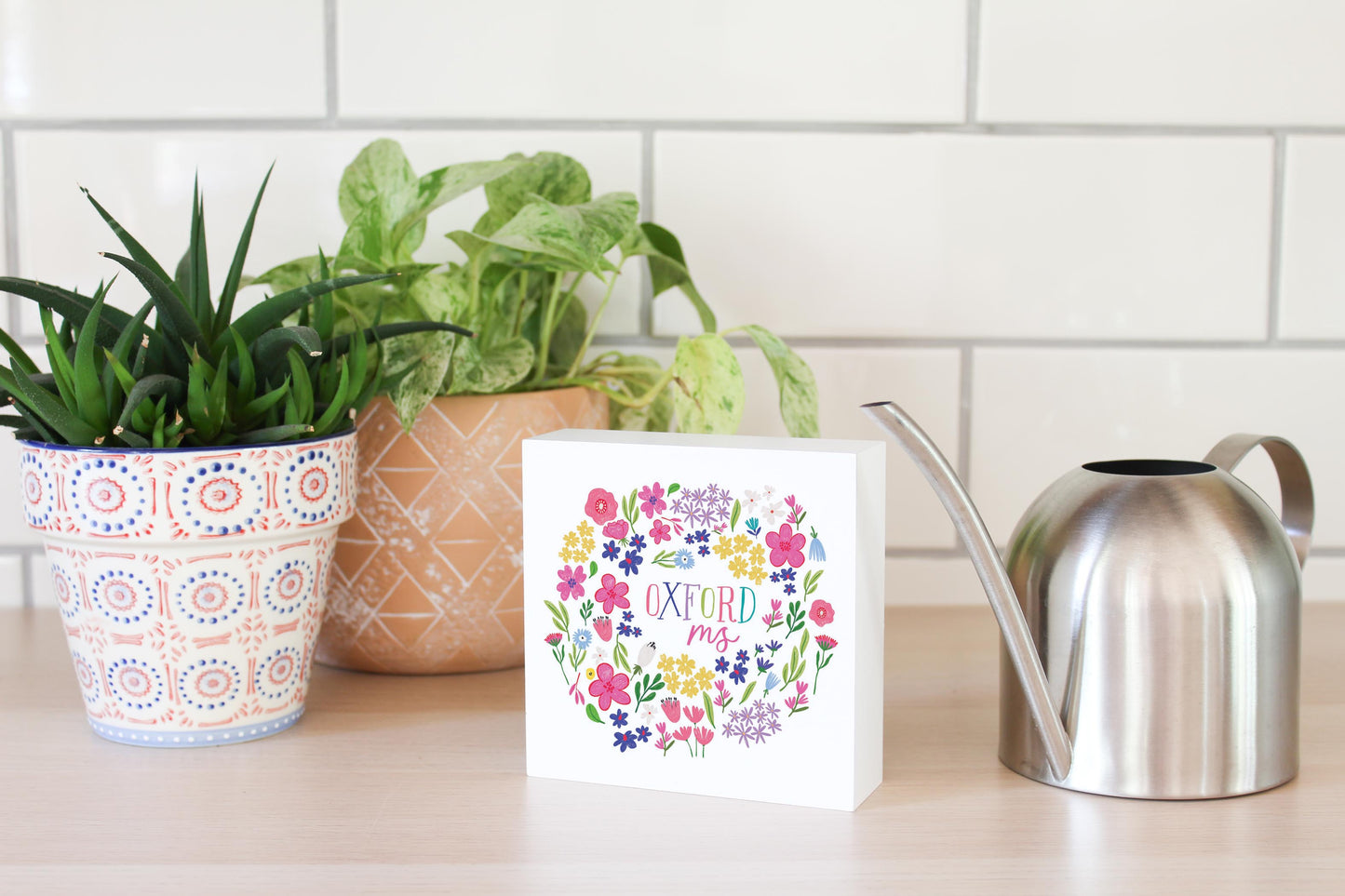 5x5 Wood Block-Flower Confetti City & State -4