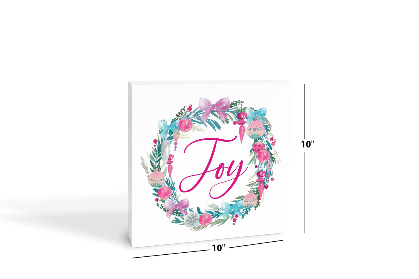 10x10 Wood Block-Watercolor Sugar Plum Joy Wreath -6