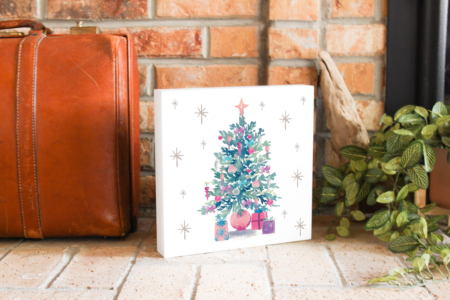 10x10 Wood Block-Watercolor Sugar Plum Christmas Tree -3