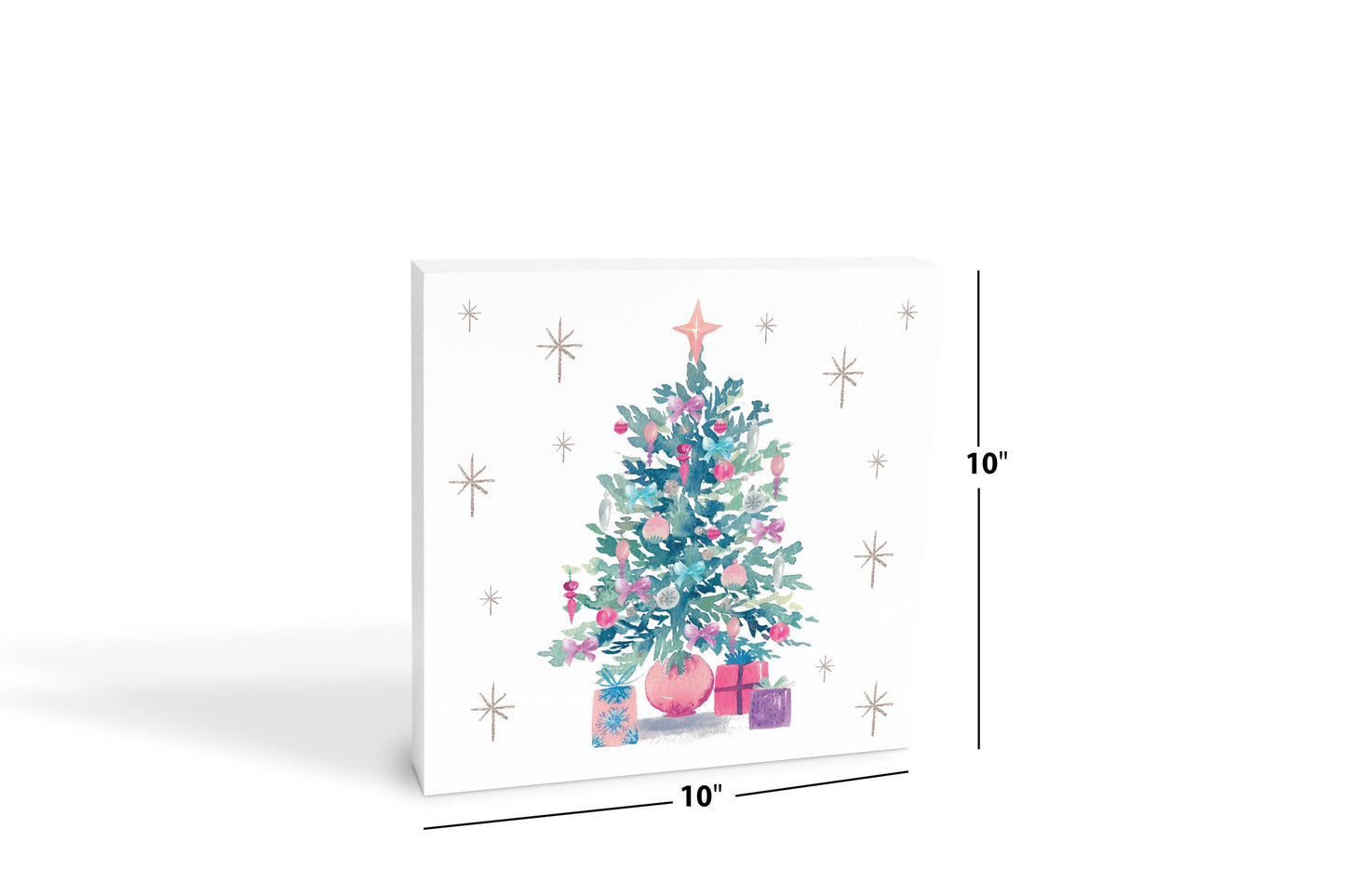 10x10 Wood Block-Watercolor Sugar Plum Christmas Tree -6