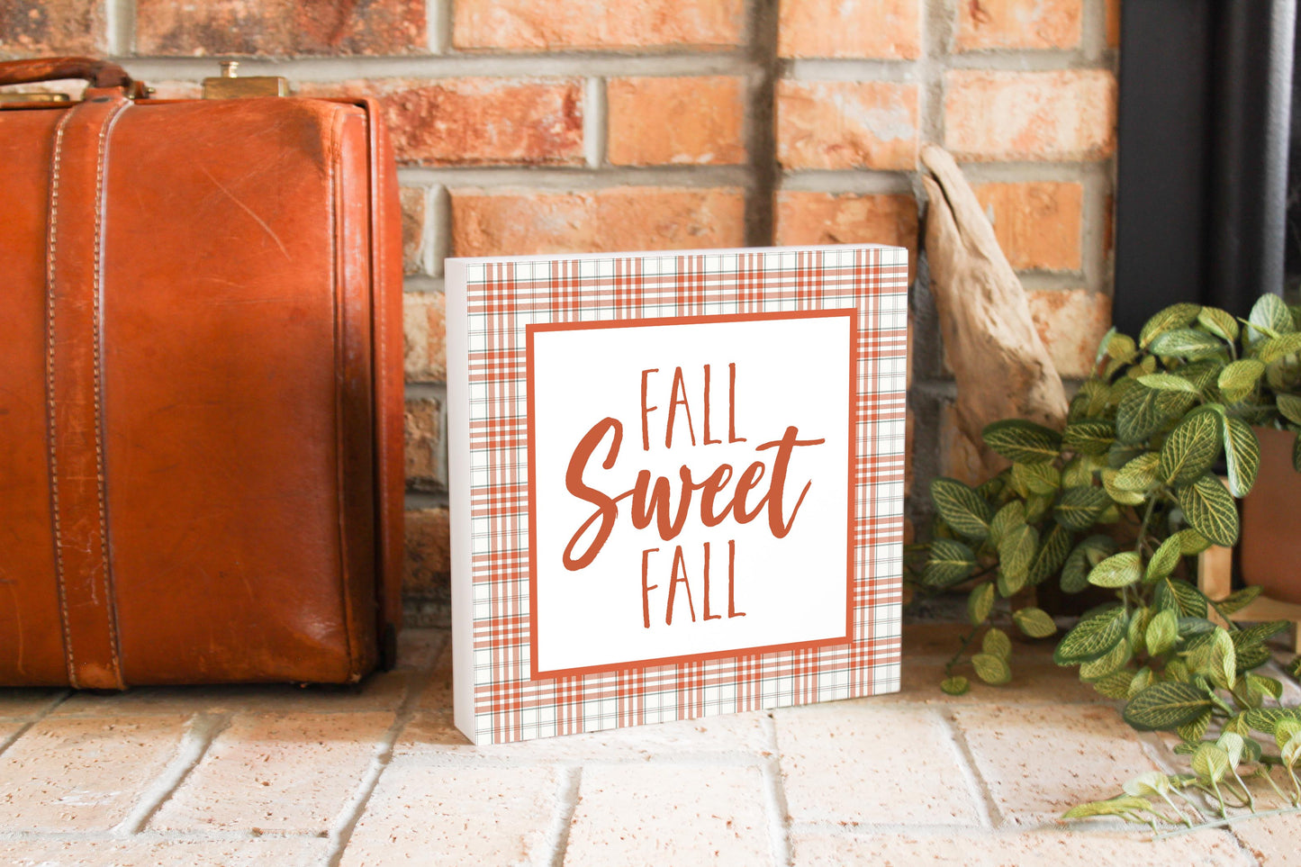10x10 Wood Block-Fall Sweet Fall Orange Plaid