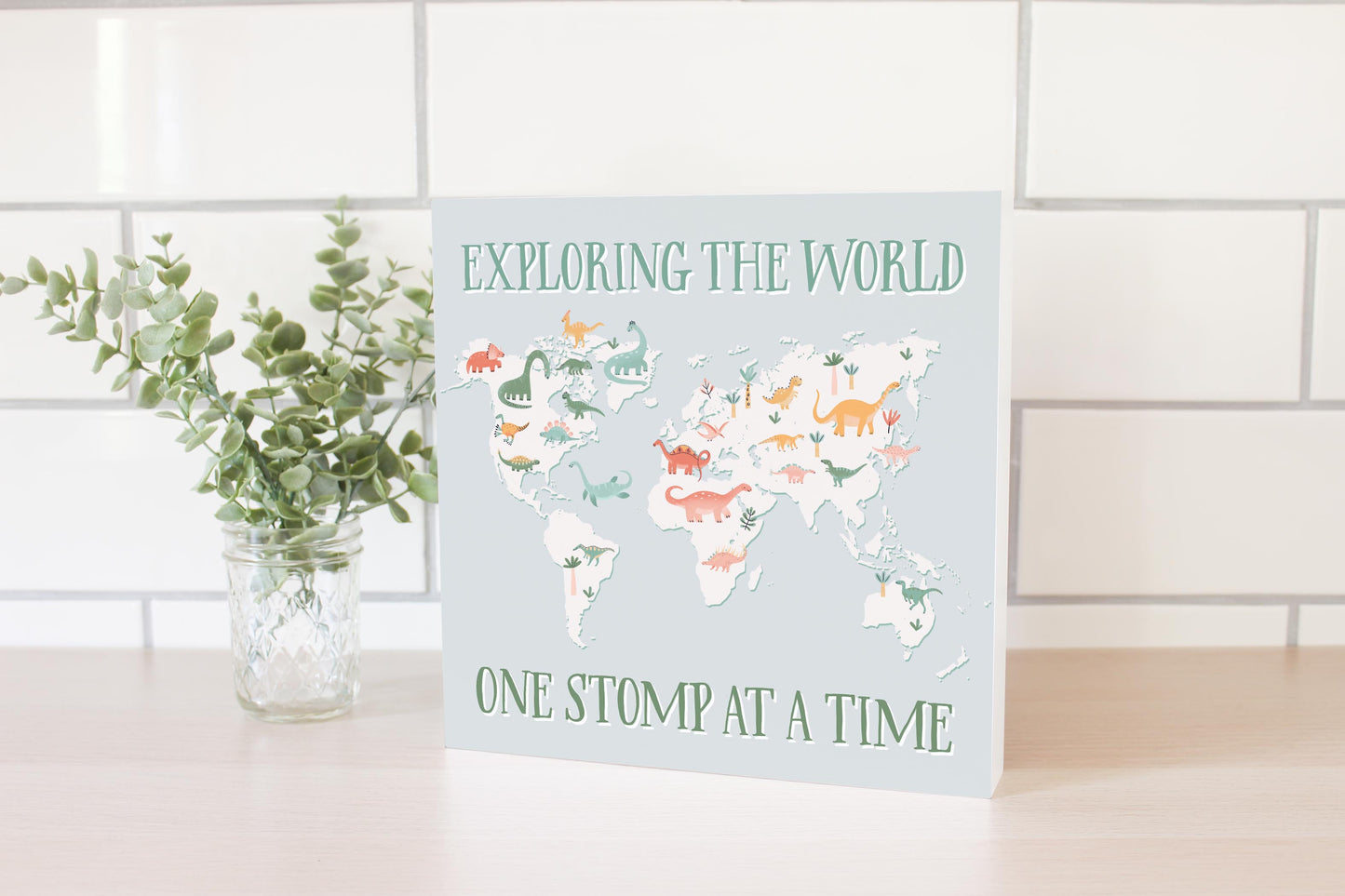 10x10 Wood Block-Dinosaur Nursery Exploring The World -2