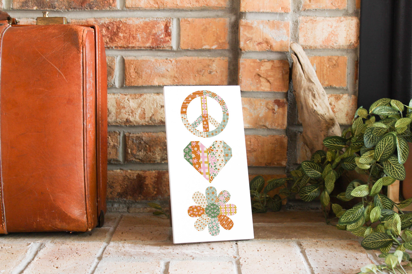 5x10 Wood Plaque-Spring Peace Love Flower