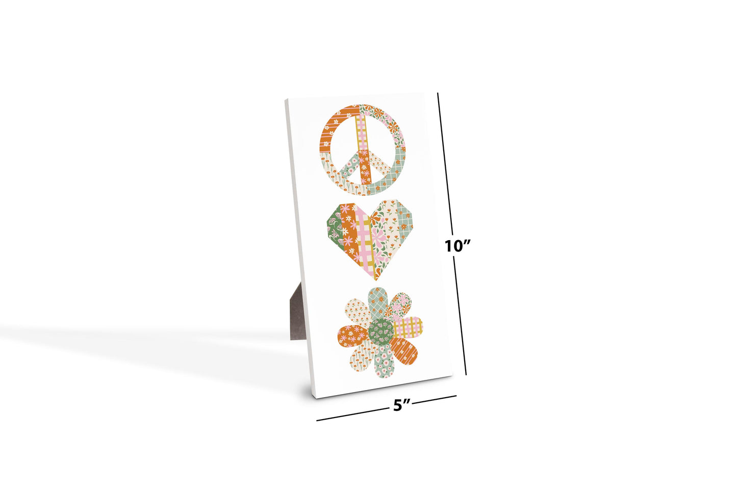 5x10 Wood Plaque-Spring Peace Love Flower