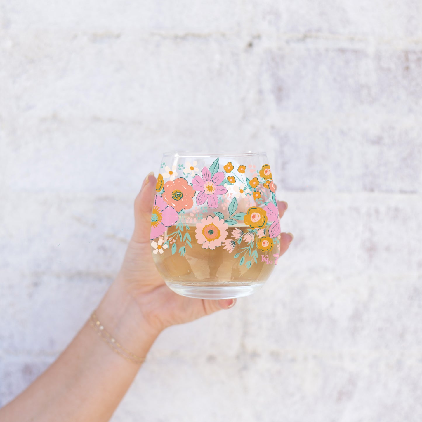 15oz Stemless Wine Glass - Kalia Floral