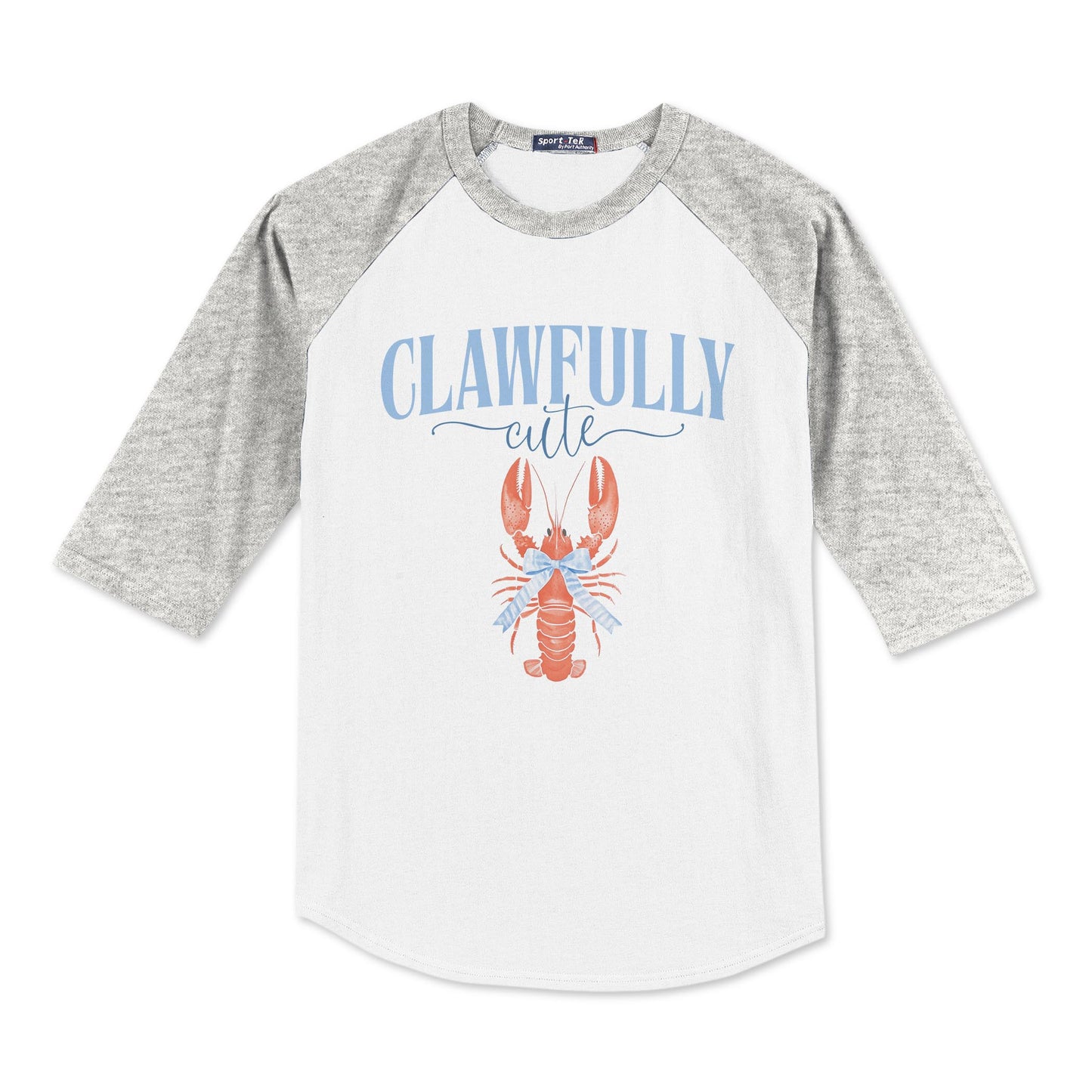 Sport-Tek® Youth Colorblock Raglan Grey/White-New England Tides Clawfully Cute -0