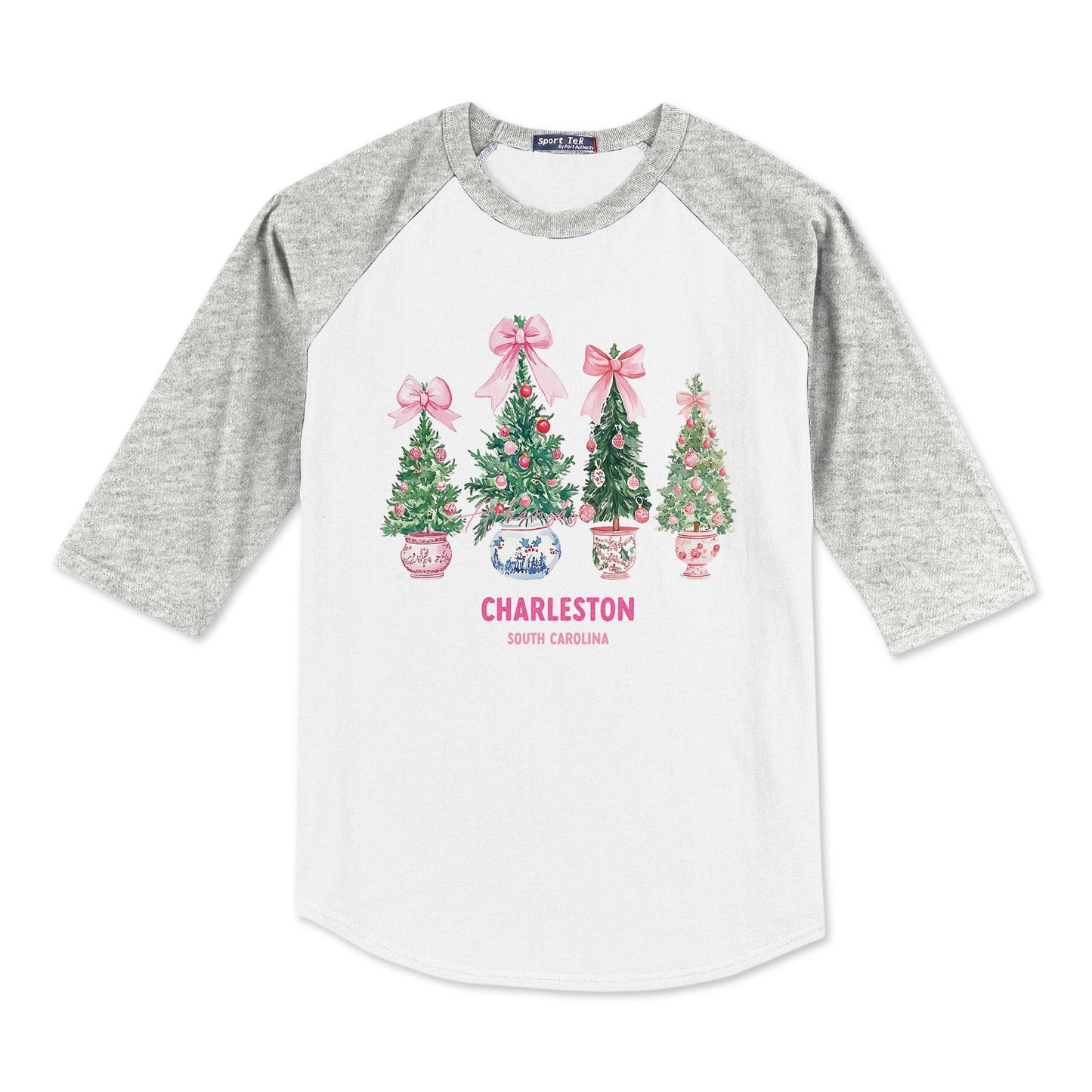 Sport-Tek® Youth Colorblock Raglan Grey/White-Love+Local Blush & Baubles - A Grand Millennial Christmas -0