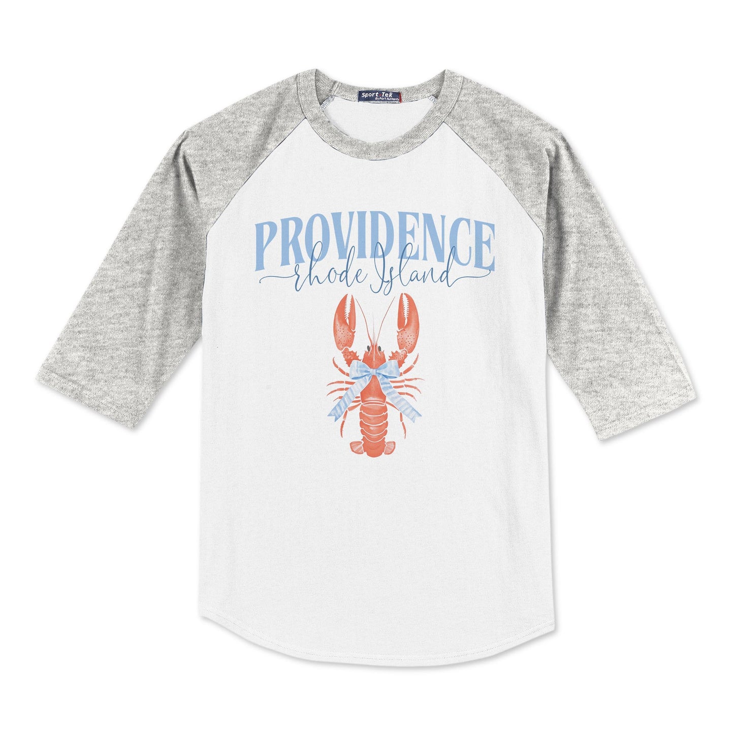 Sport-Tek® Youth Colorblock Raglan Grey/White-Love+Local New England Tides -0