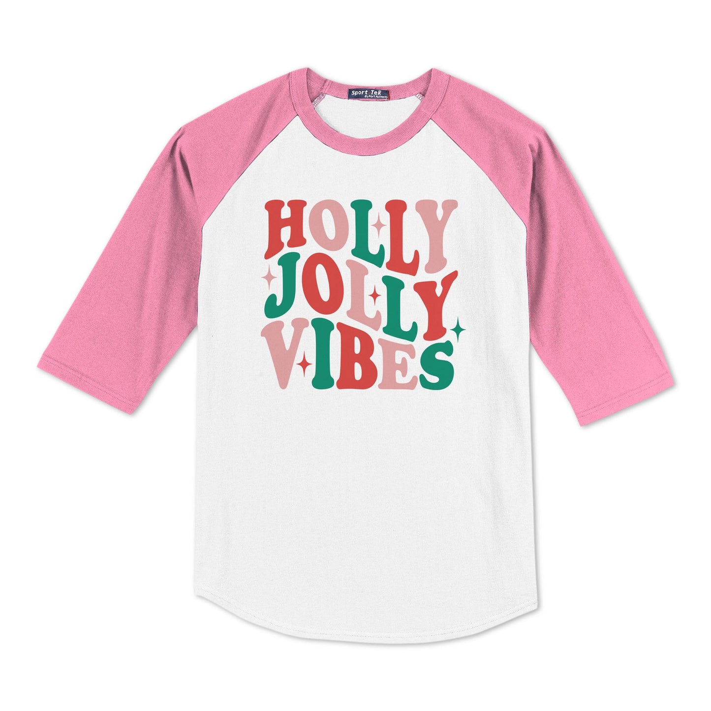 Sport-Tek® Youth Colorblock Raglan Pink/White-Holly Jolly Vibes