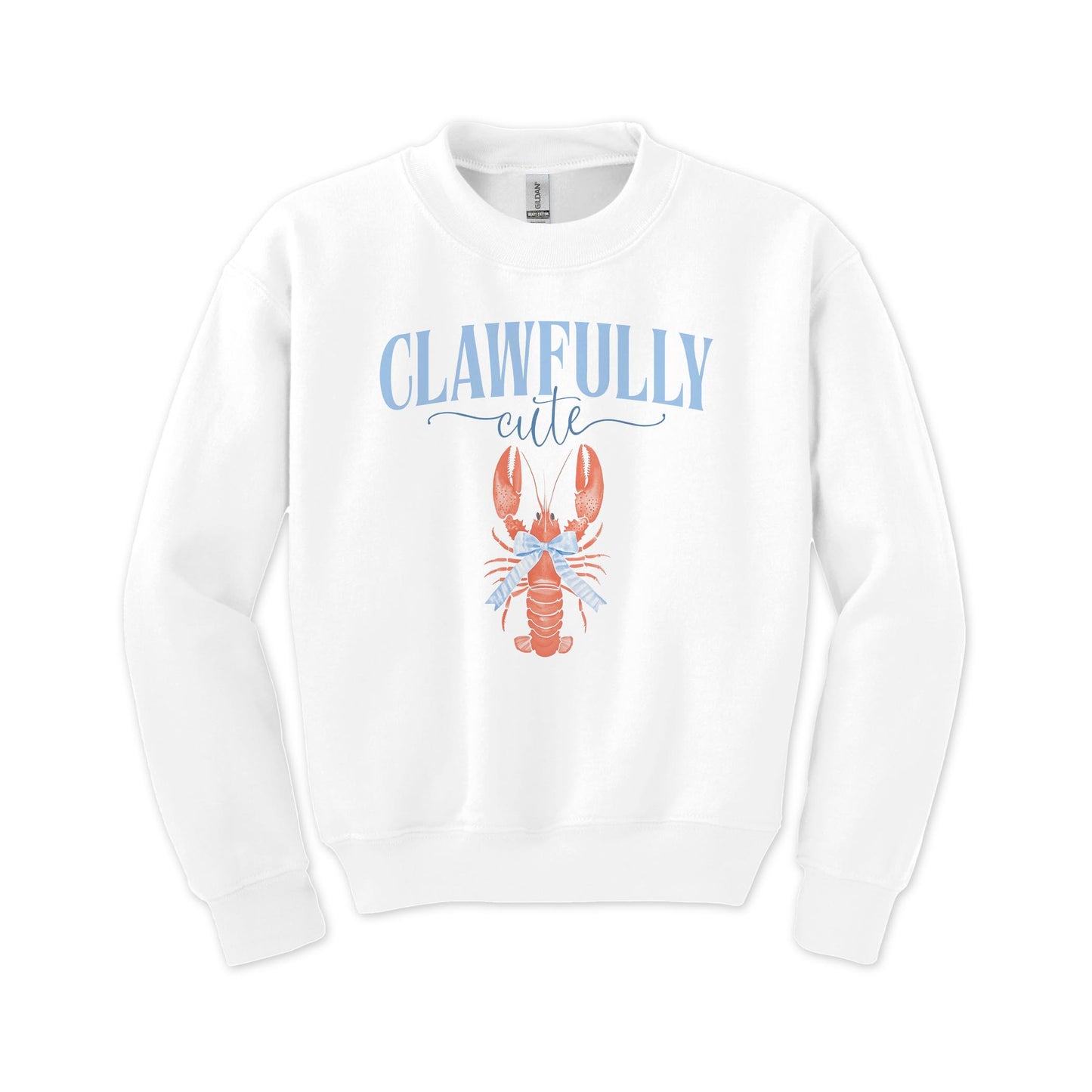 Gildan Youth Crewneck White-New England Tides Clawfully Cute -0