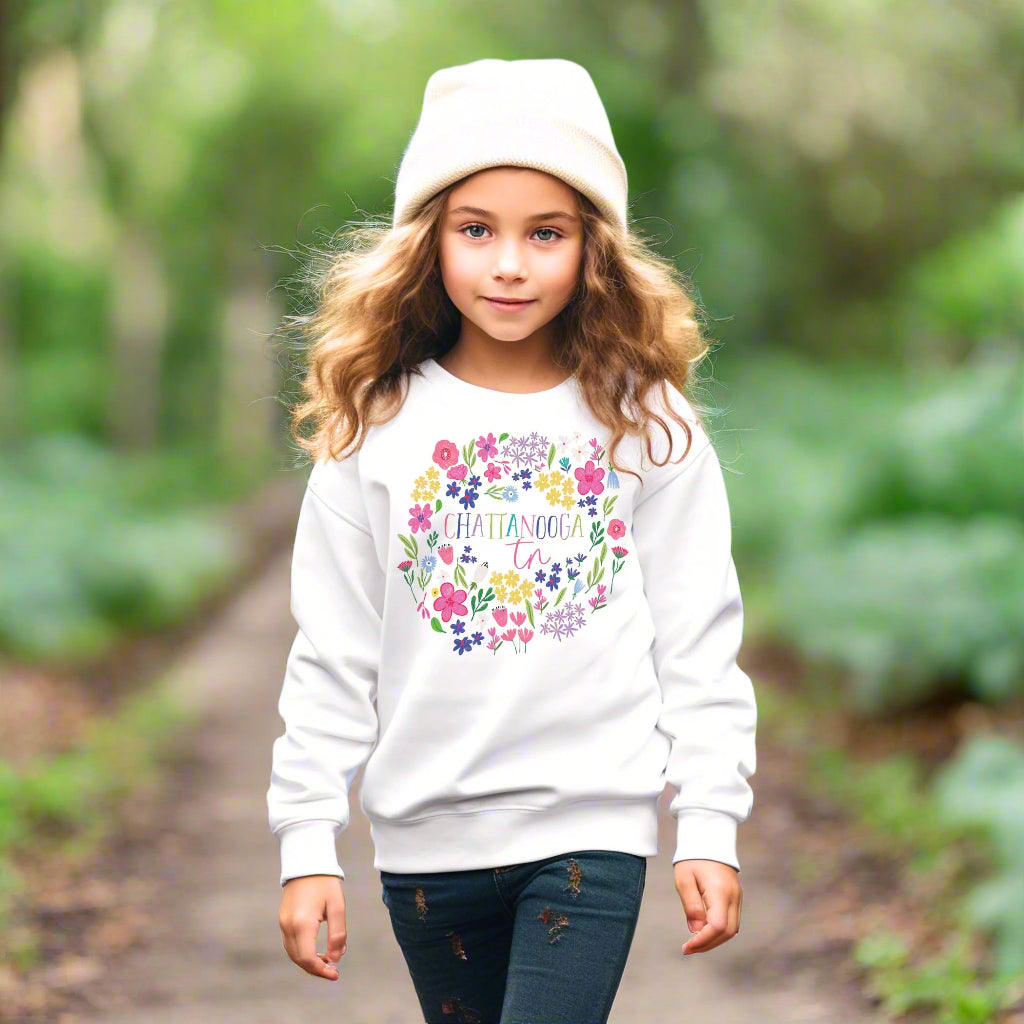 Gildan Youth Crewneck White-Flower Confetti City & State -1