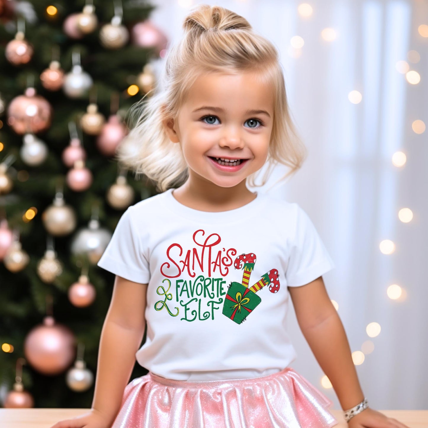 Bella Canvas Youth T-Shirt White-Santa's Favorite Elf