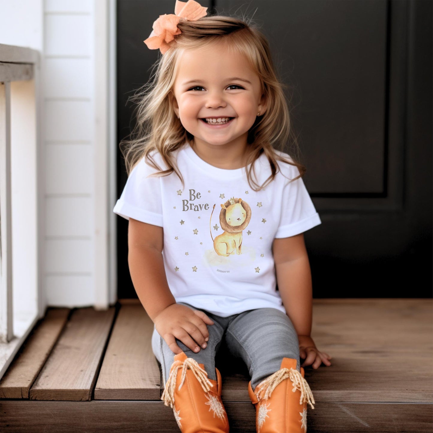 Bella Canvas Youth T-Shirt White-Be Brave Lion Stars
