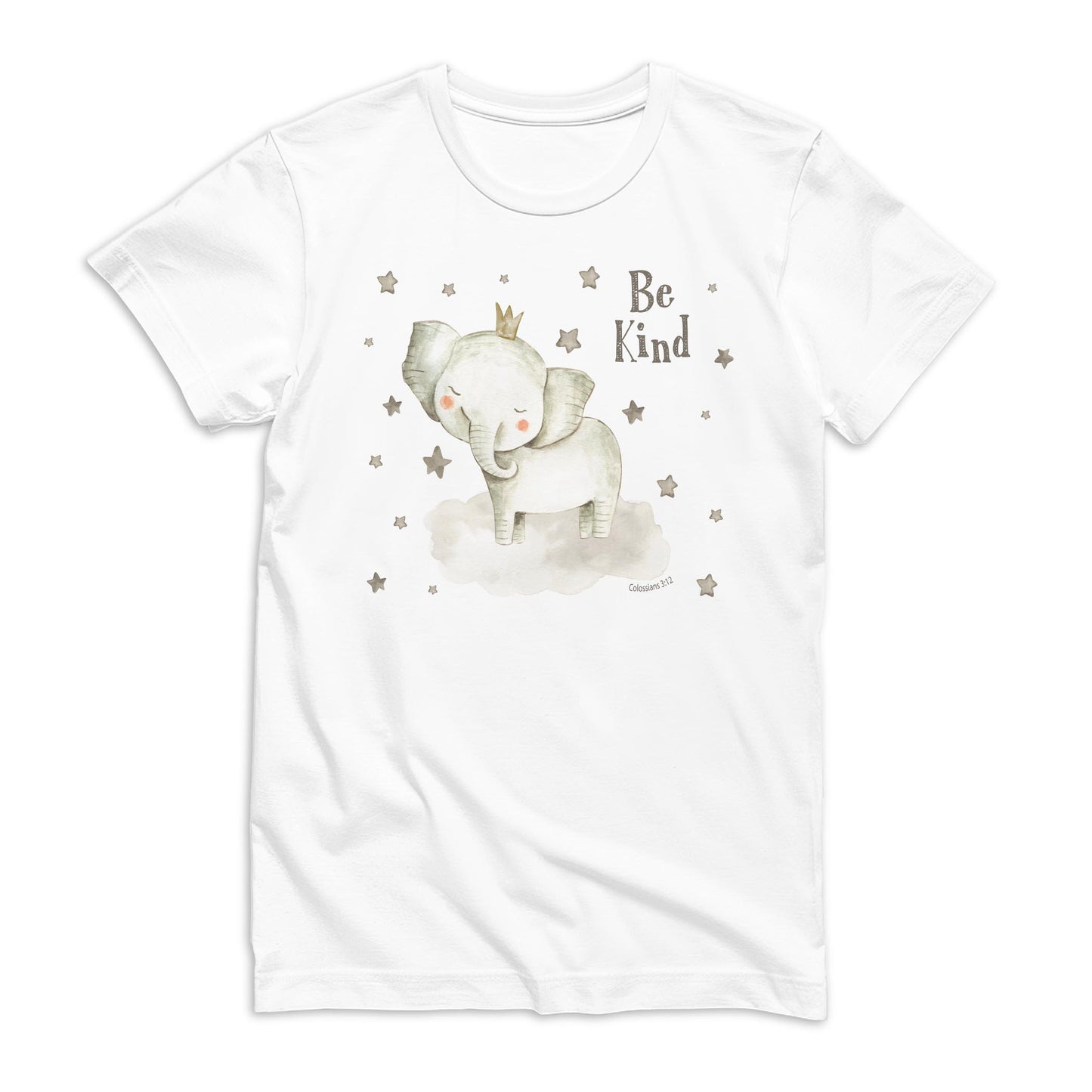 Bella Canvas Youth T-Shirt White-Be Kind Elephant Stars