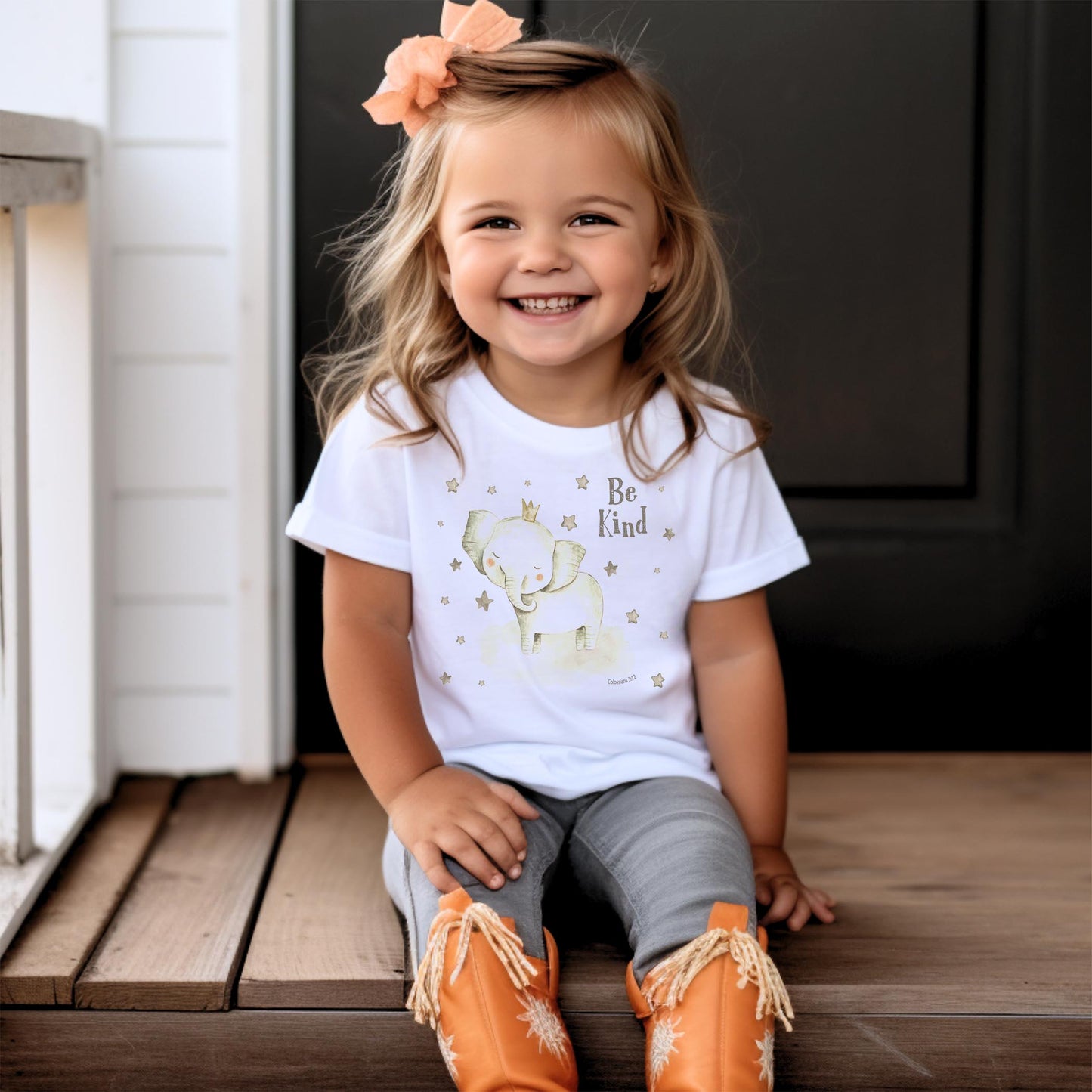 Bella Canvas Youth T-Shirt White-Be Kind Elephant Stars