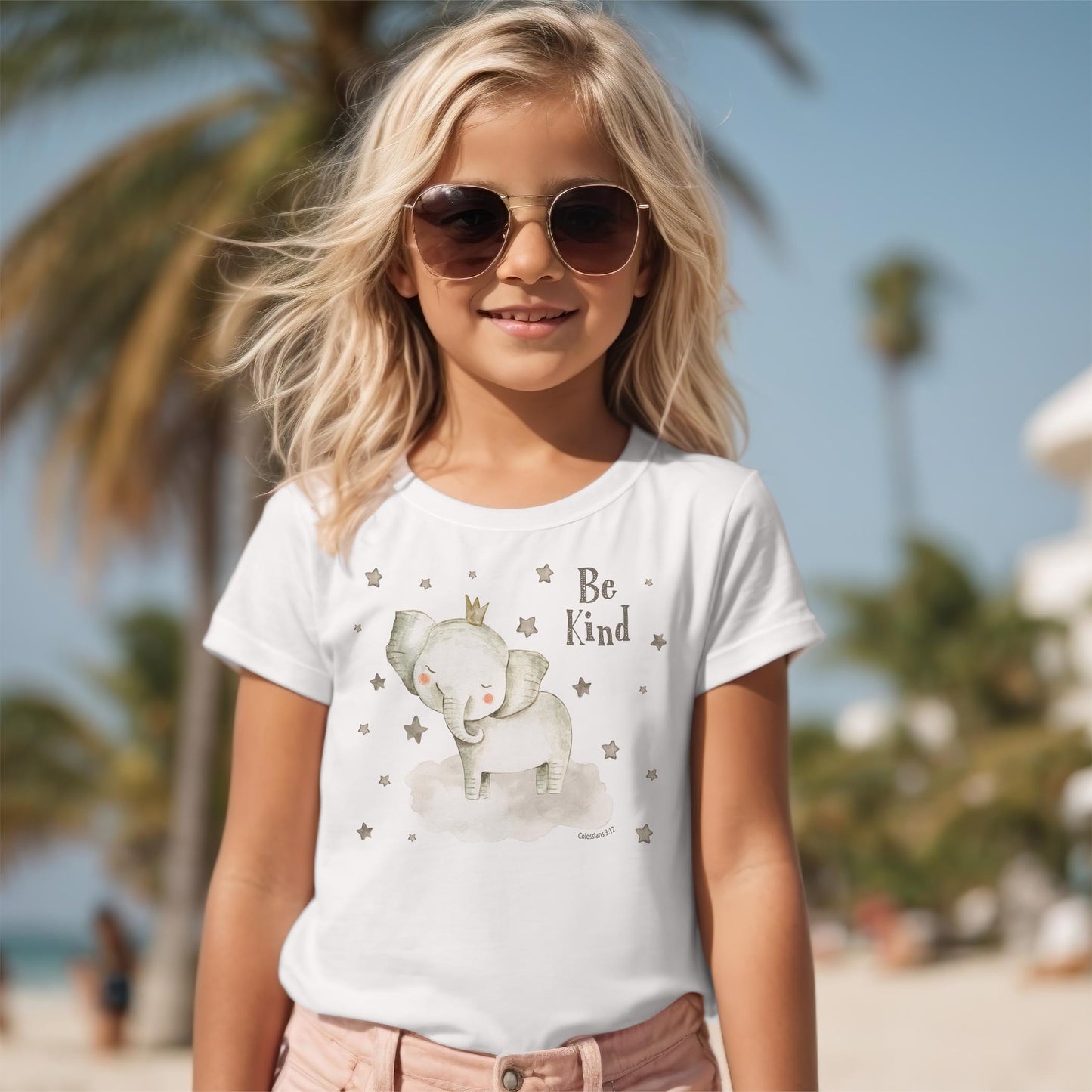 Bella Canvas Youth T-Shirt White-Be Kind Elephant Stars