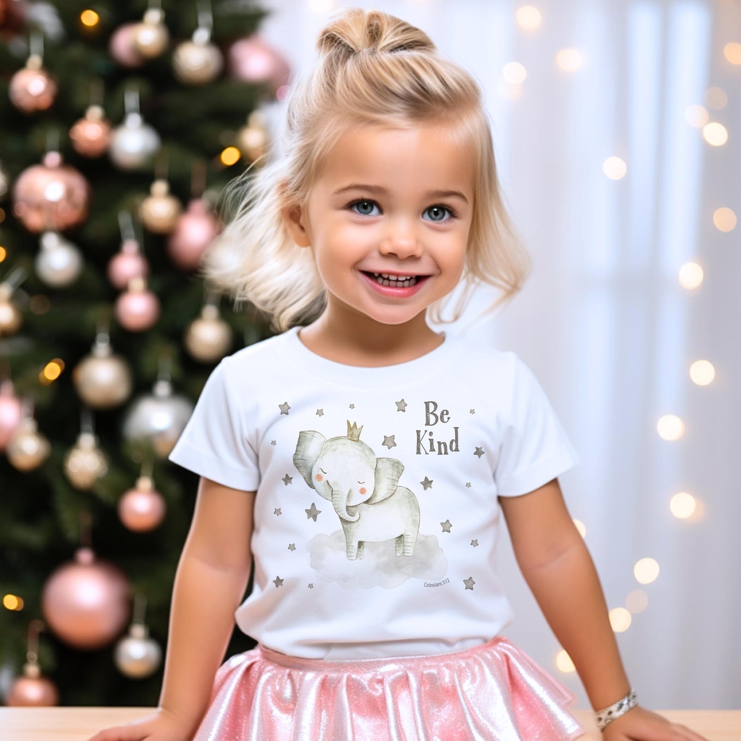 Bella Canvas Youth T-Shirt White-Be Kind Elephant Stars