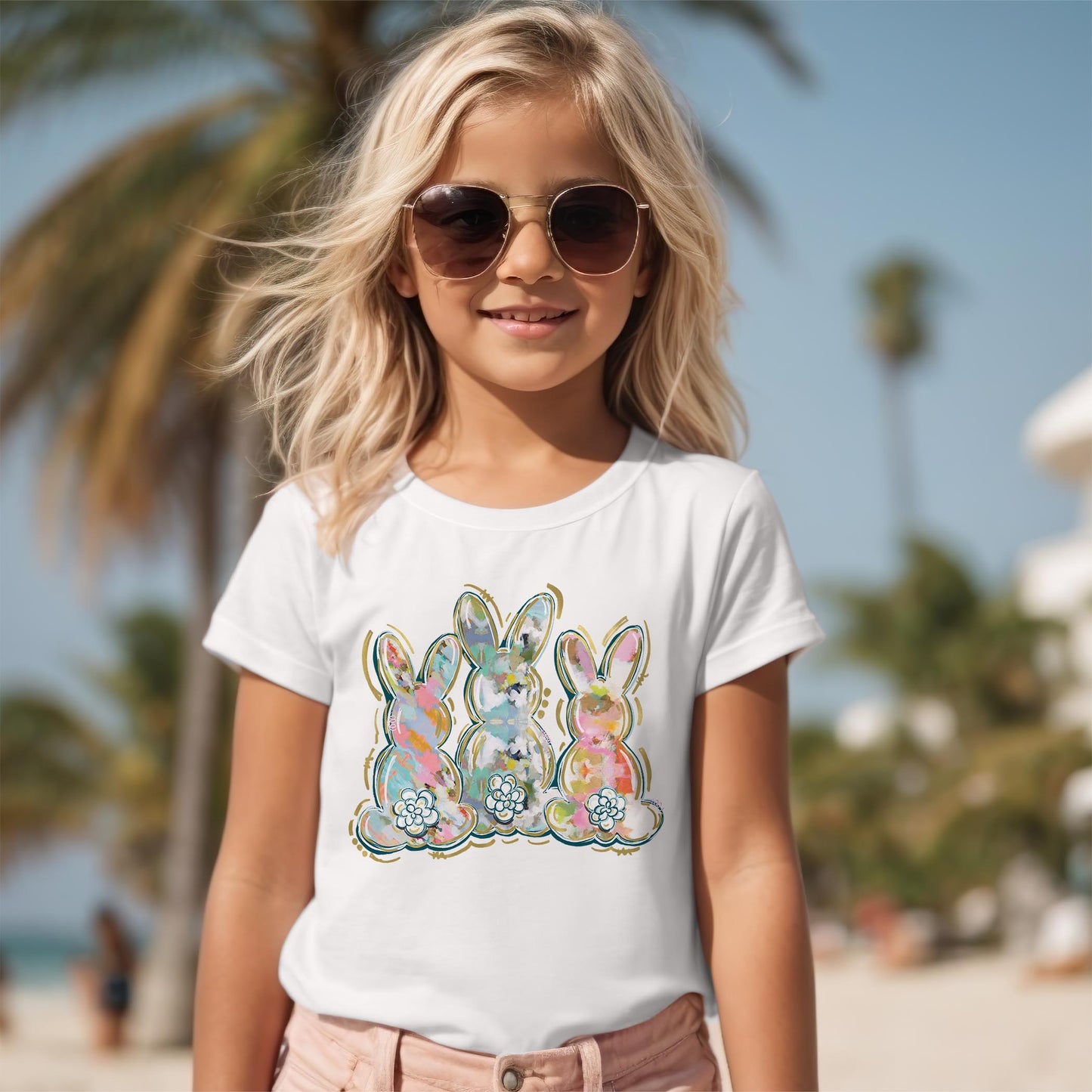 Bella Canvas Youth T-Shirt White-Painted Bunny Trio