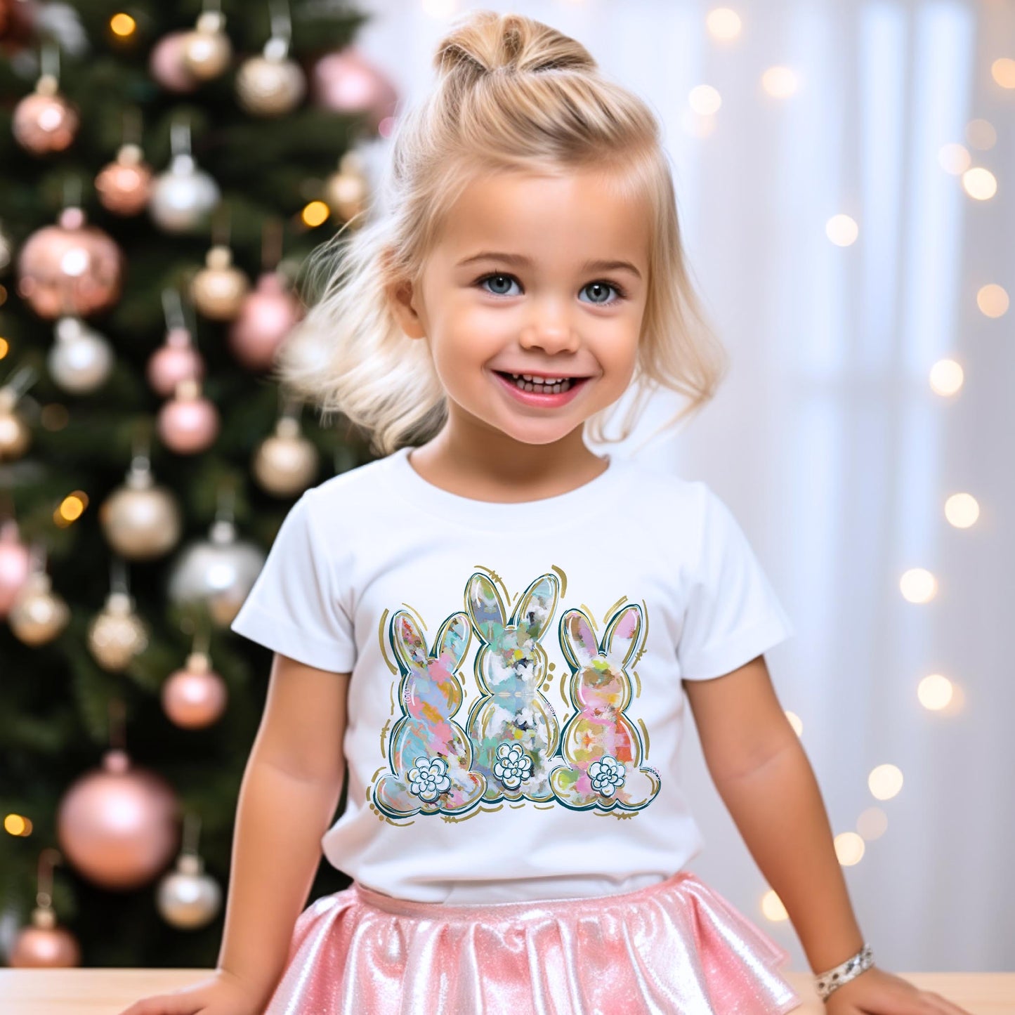 Bella Canvas Youth T-Shirt White-Painted Bunny Trio