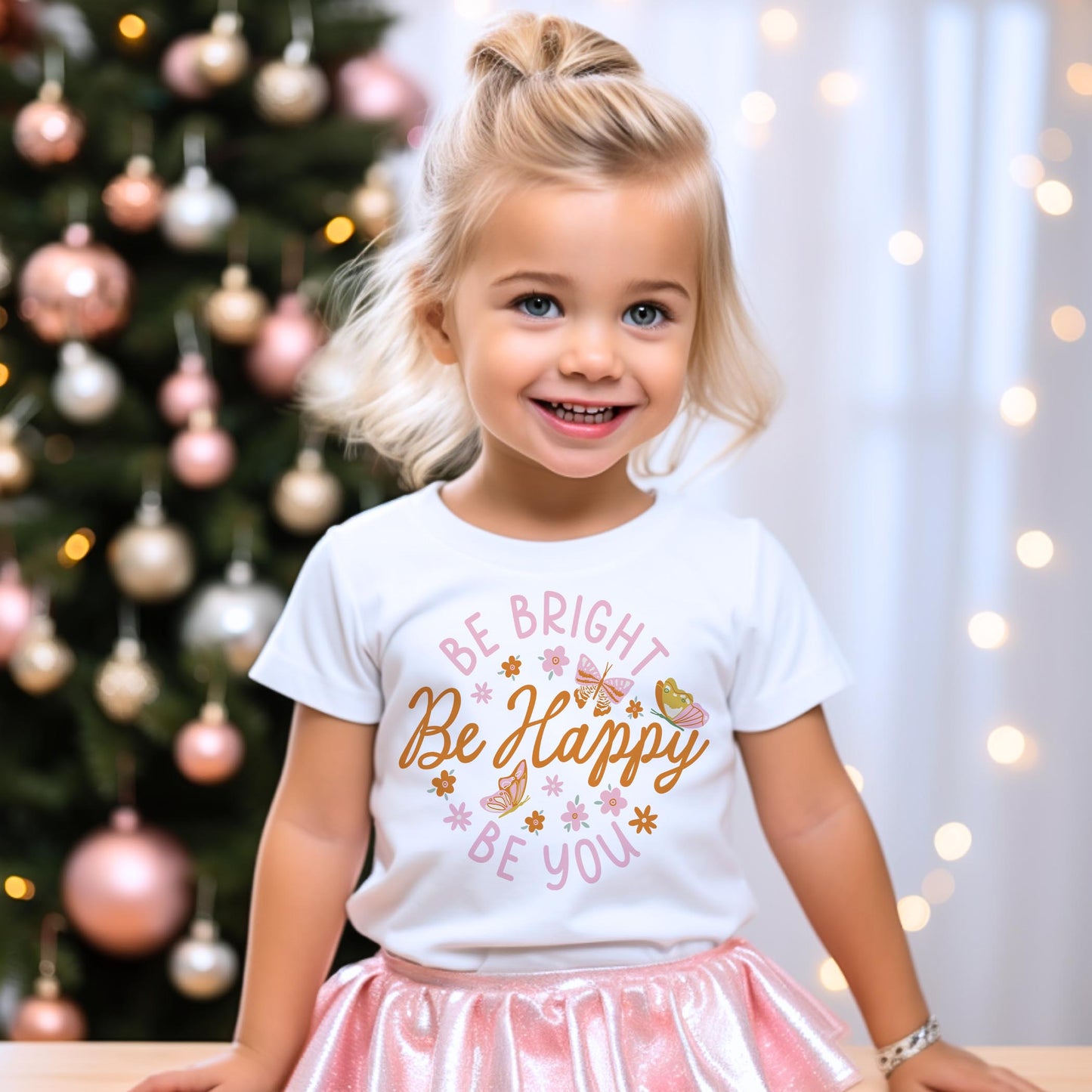 Bella Canvas Youth T-Shirt White-Spring Be Bright Be Happy