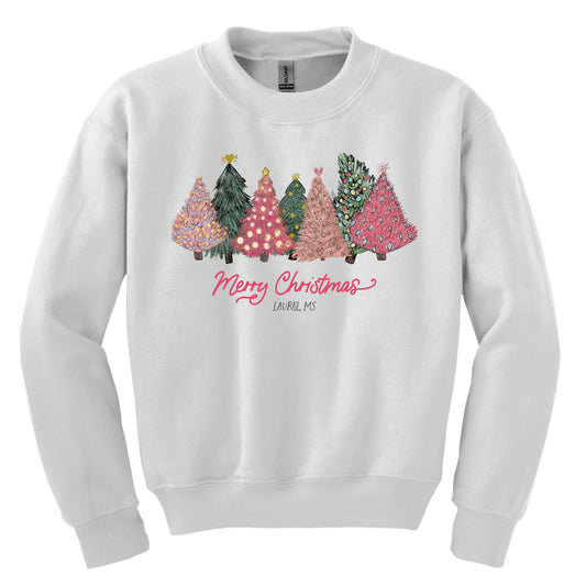 Love+Local Youth Graphic Sweatshirt | Pink Christmas Trees