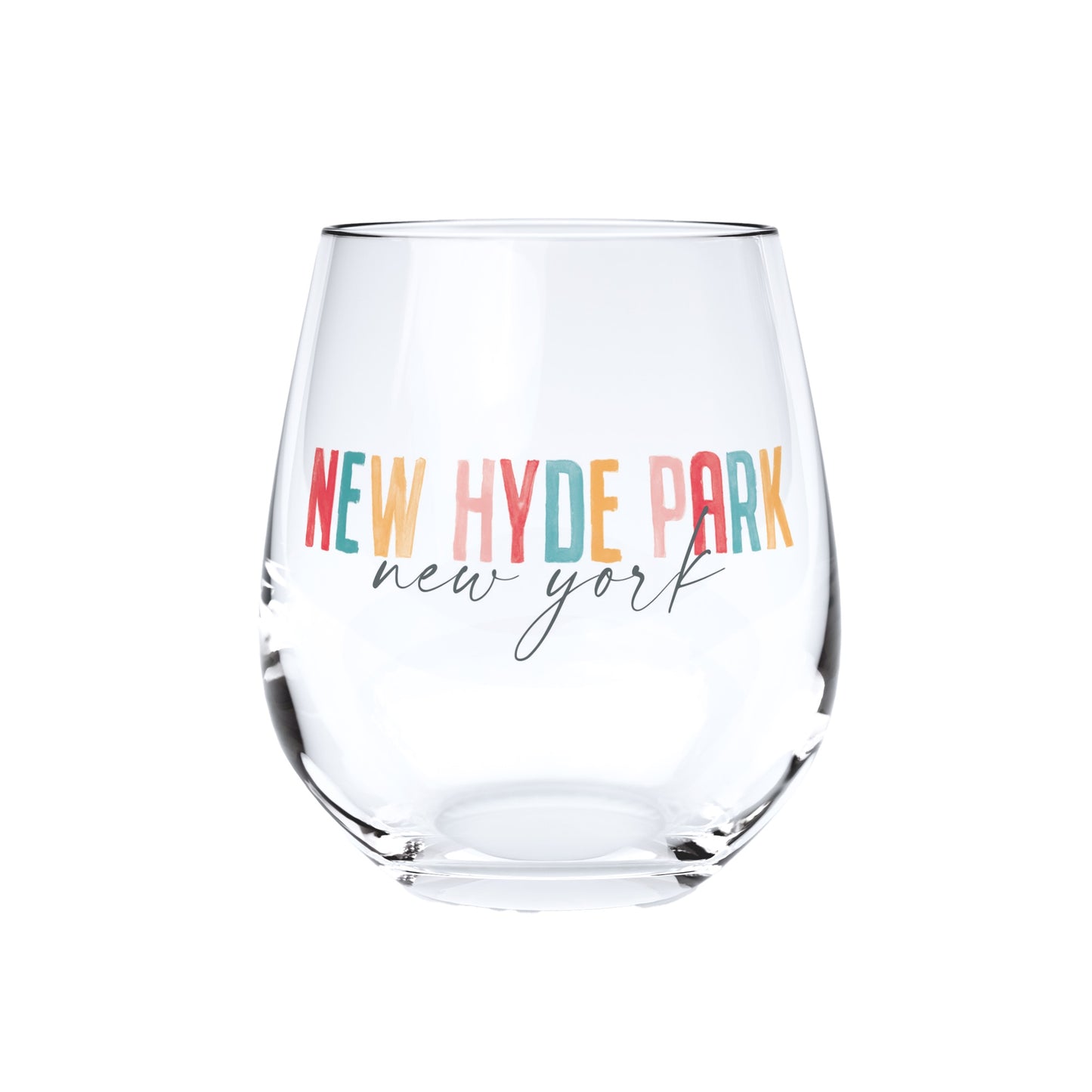 15oz Stemless Wine Glass Watercolor City New Hyde Park NY
