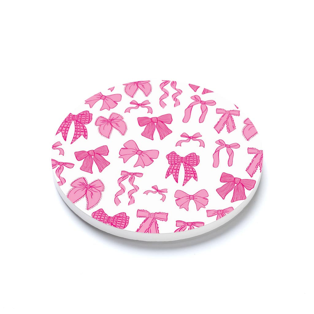 Preppy Bows Round Coaster | Pink Preppy Bows
