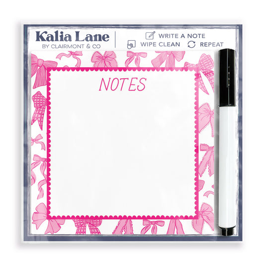 Kalia Lane 4x4 Dry Erase | Preppy Bows Pink Scalloped Border Notes