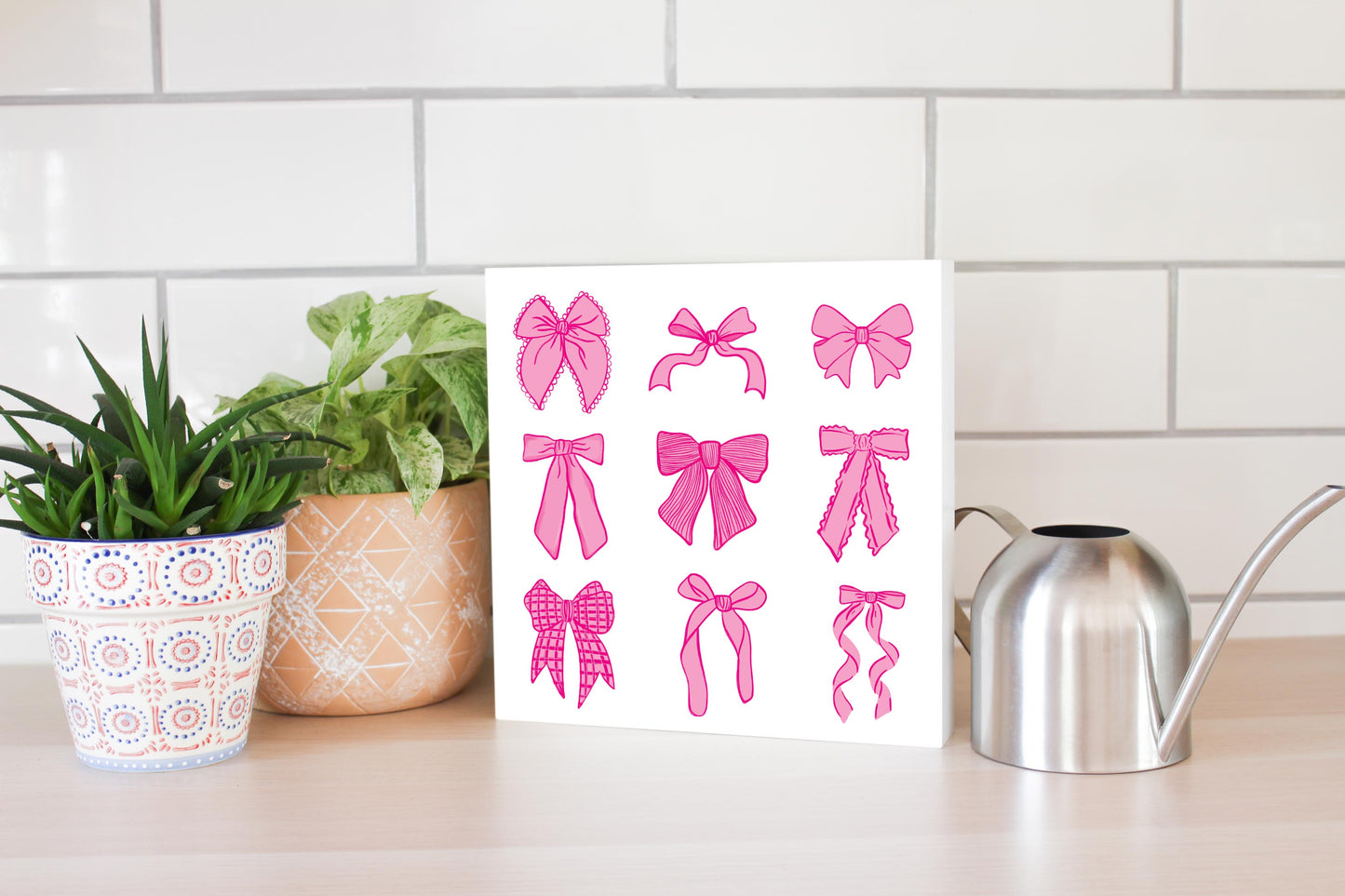Preppy Bows 10x10 Wood Sign | Pink Preppy Bows