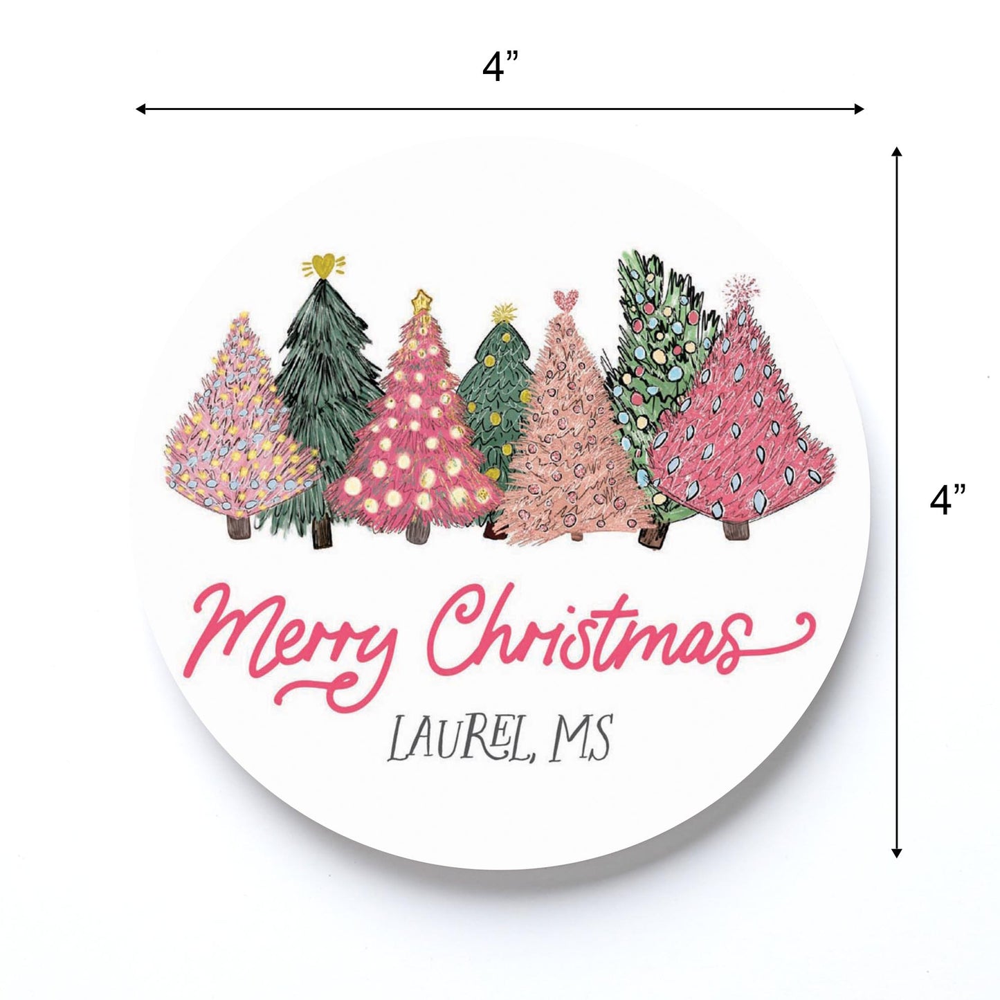 Love+Local Round Coaster | Pink Christmas Trees