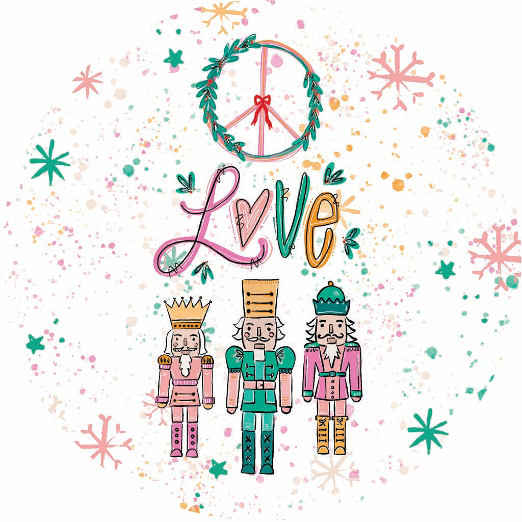 Ceramic Round Coaster-Peace Love Nutcrackers -7