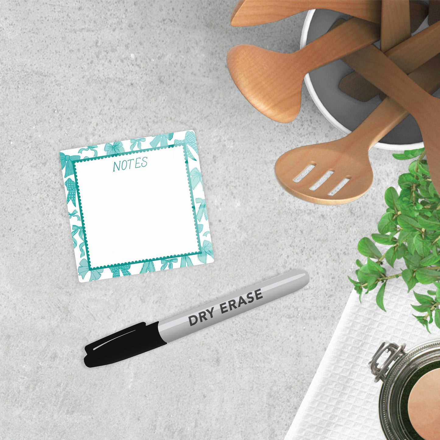 Kalia Lane 4x4 Dry Erase | Preppy Bows Blue Scalloped Border Notes