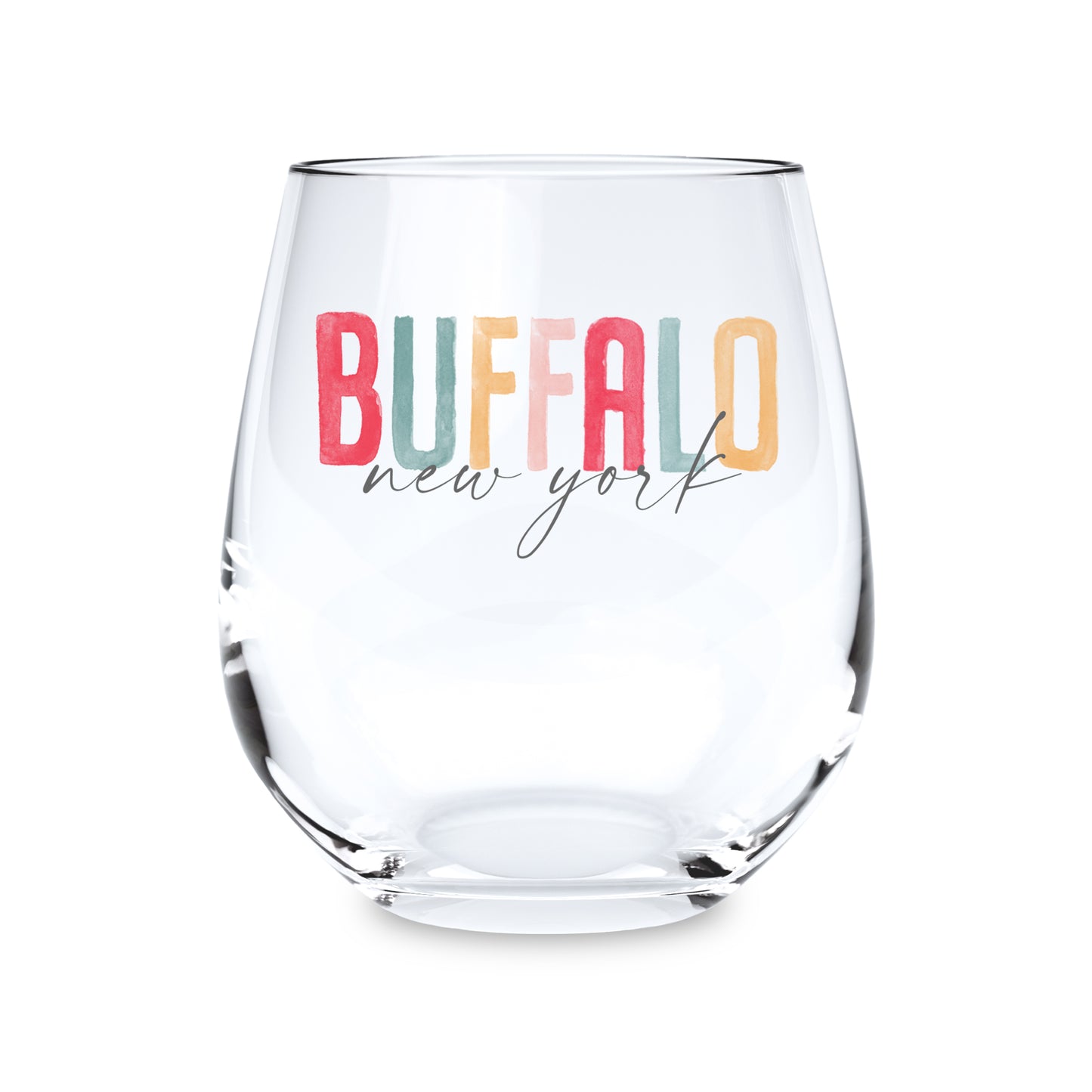 Stemless Wine Glass Watercolor City Buffalo NY