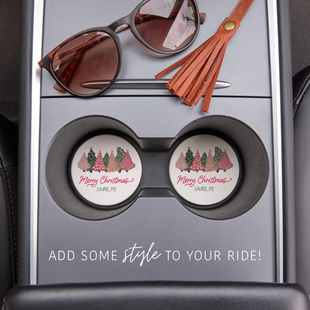 Love+Local Car Coaster Pack | Pink Christmas Trees