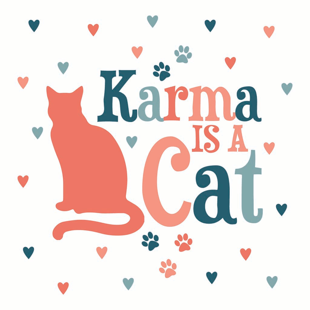 Ceramic Round Coaster-Karma Is A Cat Paw Prints & Hearts -7