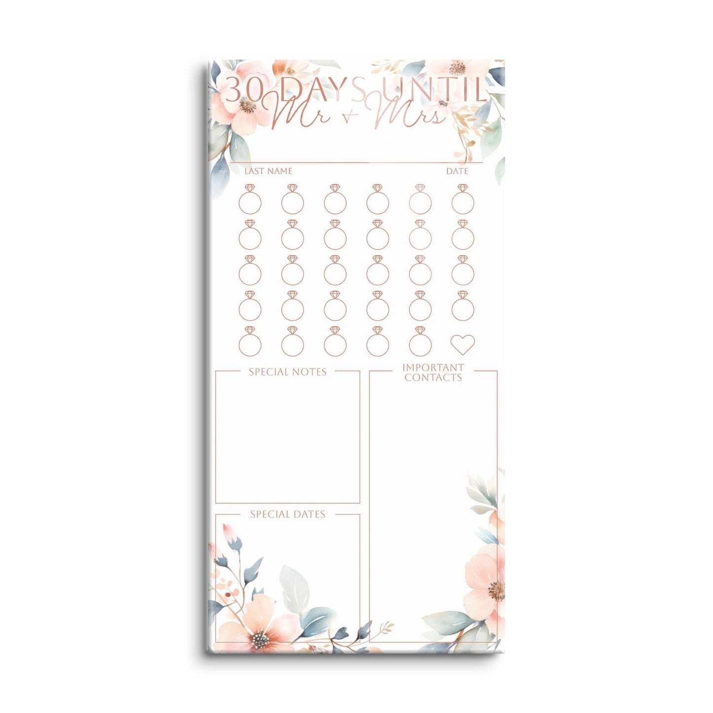 Floral Wedding Tracker On White Pink Outlines | 8x16