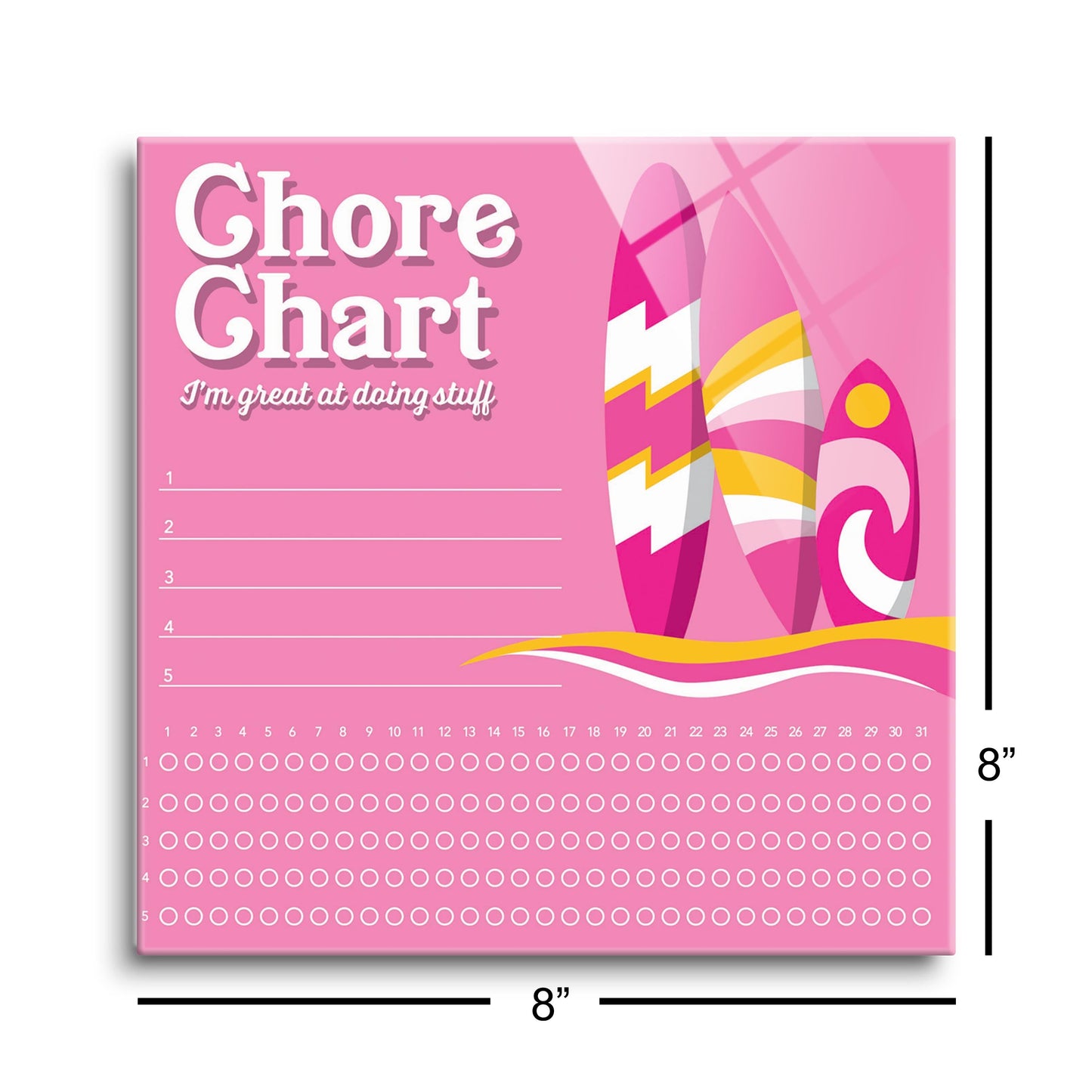 Pink Dream Surfboard Chore Chart | 8x8