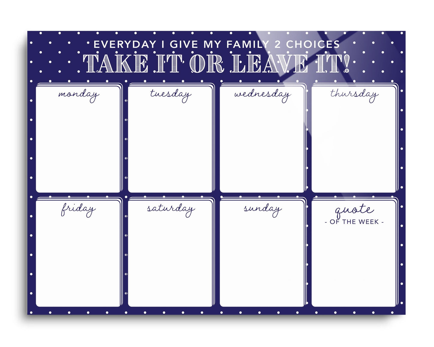 Navy Polka Dot Weekly Menu | 16x12