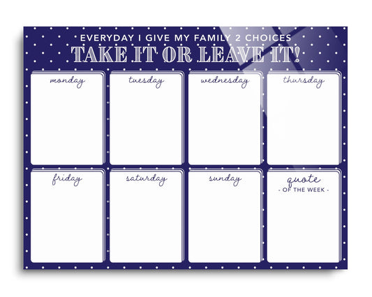 Navy Polka Dot Weekly Menu | 16x12