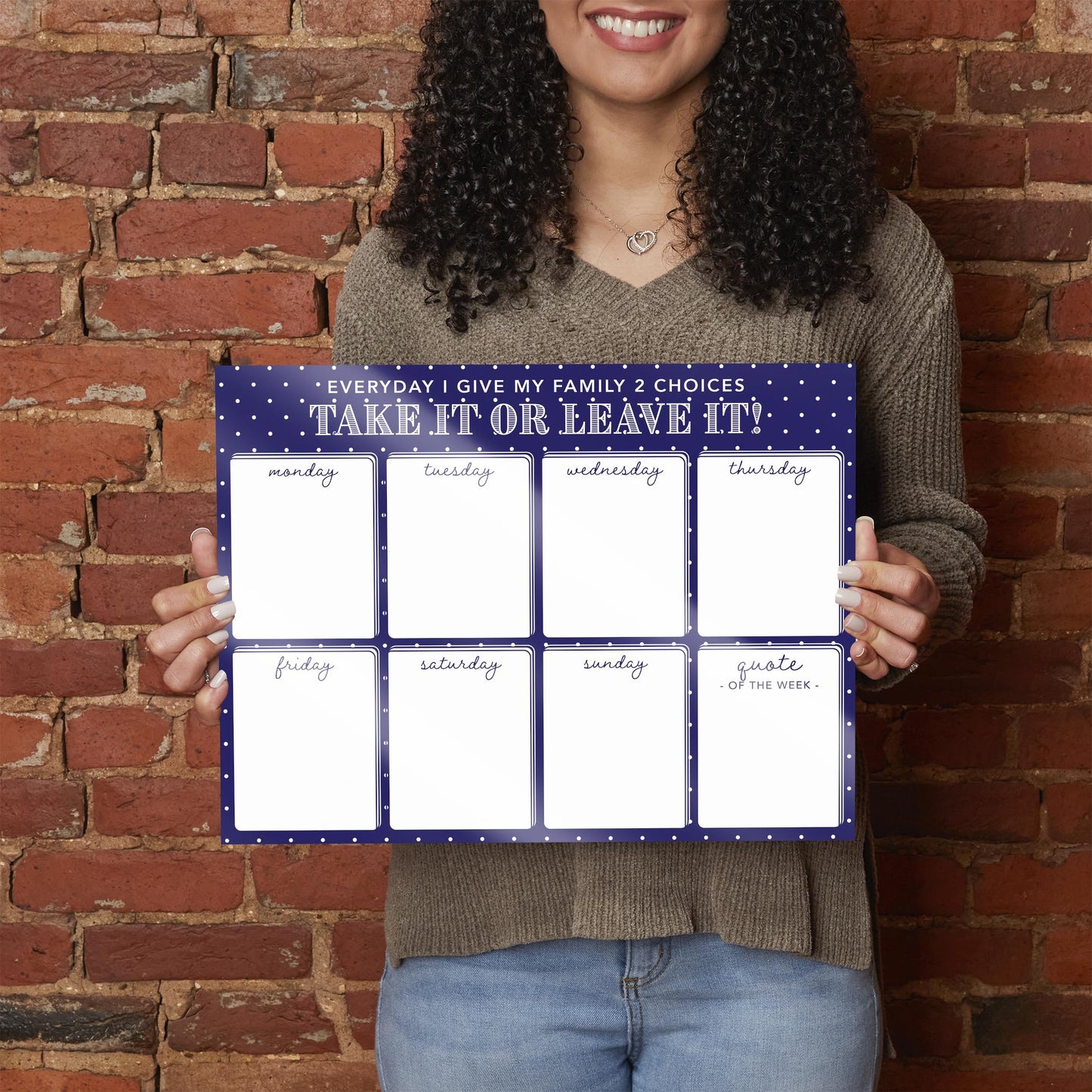 Navy Polka Dot Weekly Menu | 16x12